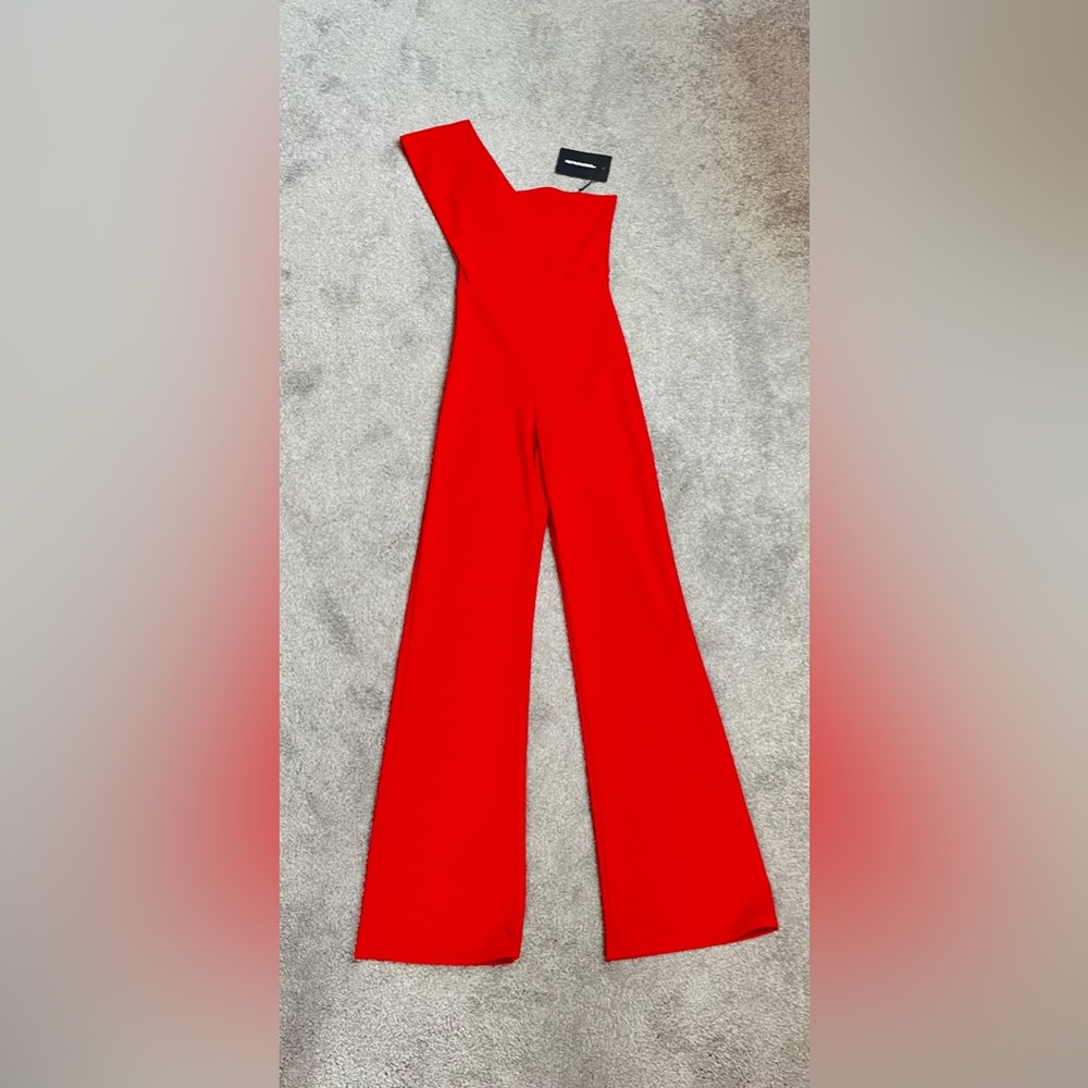 Pretty Little Thing Red Drape One Shoulder Jumpsuit